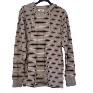 Vissla Hoodie Men's Gray Jersey Striped Surfer Beach Sweater Pullover sz Large